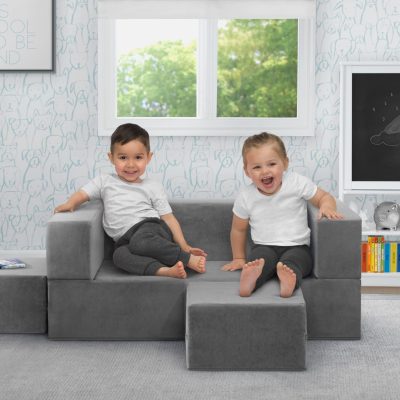 Convertible Sofa and Play Set for Kids and Toddlers Modular Foam Couch and Flip Out Lounger with 2 Ottomans