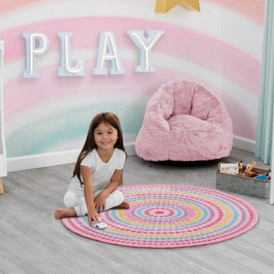 Rainbow Dot Round Area Rug for Kids, 39-Inch