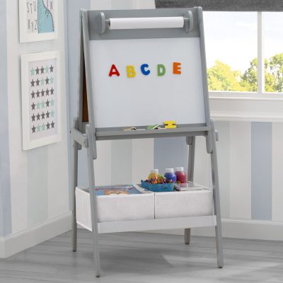 Chelsea Double-Sided Storage Easel with Paper Roll and Magnets | Dry Erase Surface & Chalkboard Surface