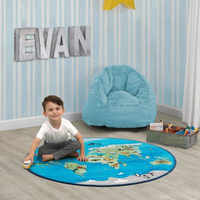 World Map Round Area Rug for Kids, 39-Inch